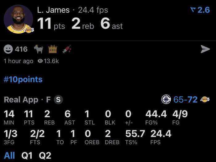 詹姆斯上半场11分6助，湖人战快船